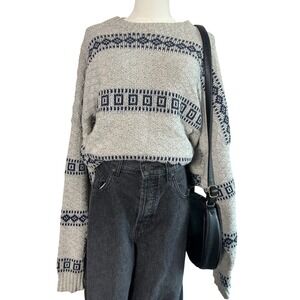 Vintage 90s grandpa sweater Grey Geometric Knit